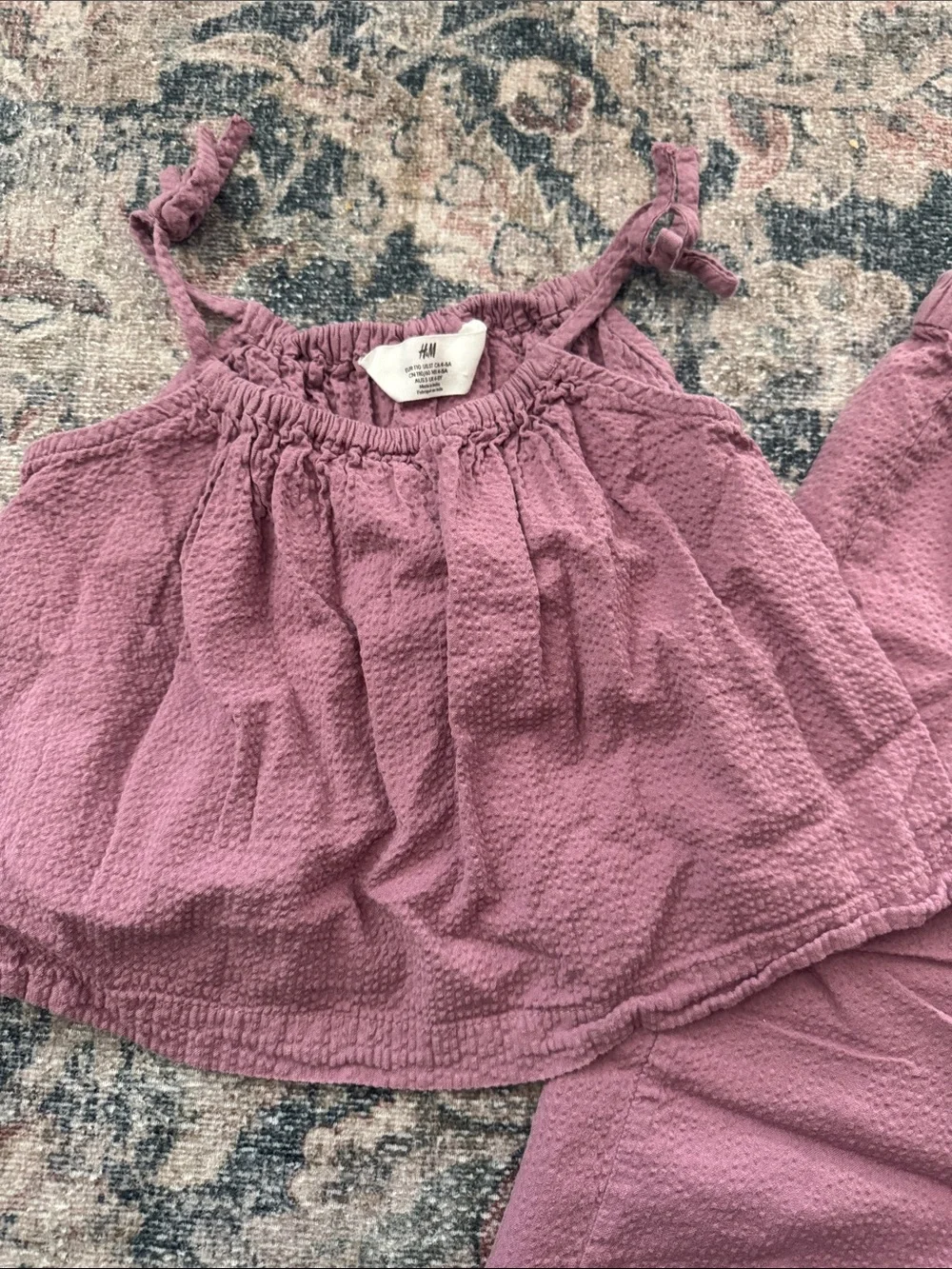 H&M Mauve Pink Textured Wide-Leg Kids Pant set